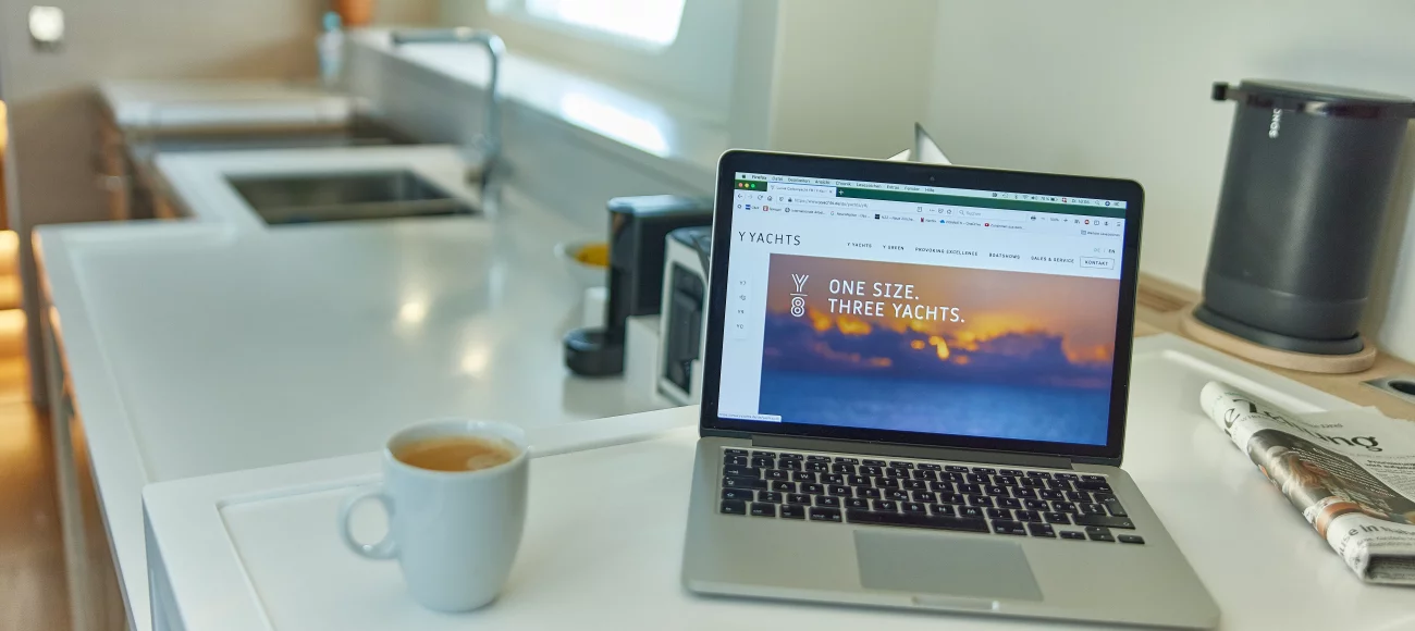 Y8 luxury carbon yacht Vegas Baby pantry with macbook